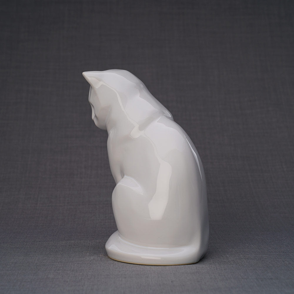 Sitting Cat Cremation Urn For Pets Ashes White Angled View