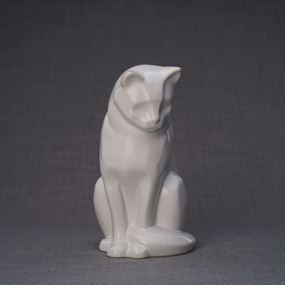 Sitting Cat Cremation Urn for Pets Ashes White Front