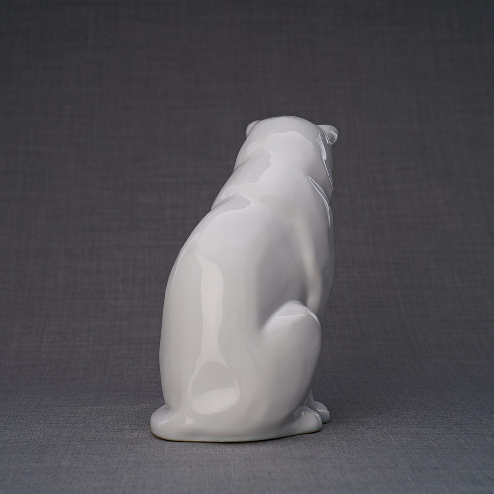 Sitting Cat Cremation Urn For Pets Ashes White Rear View