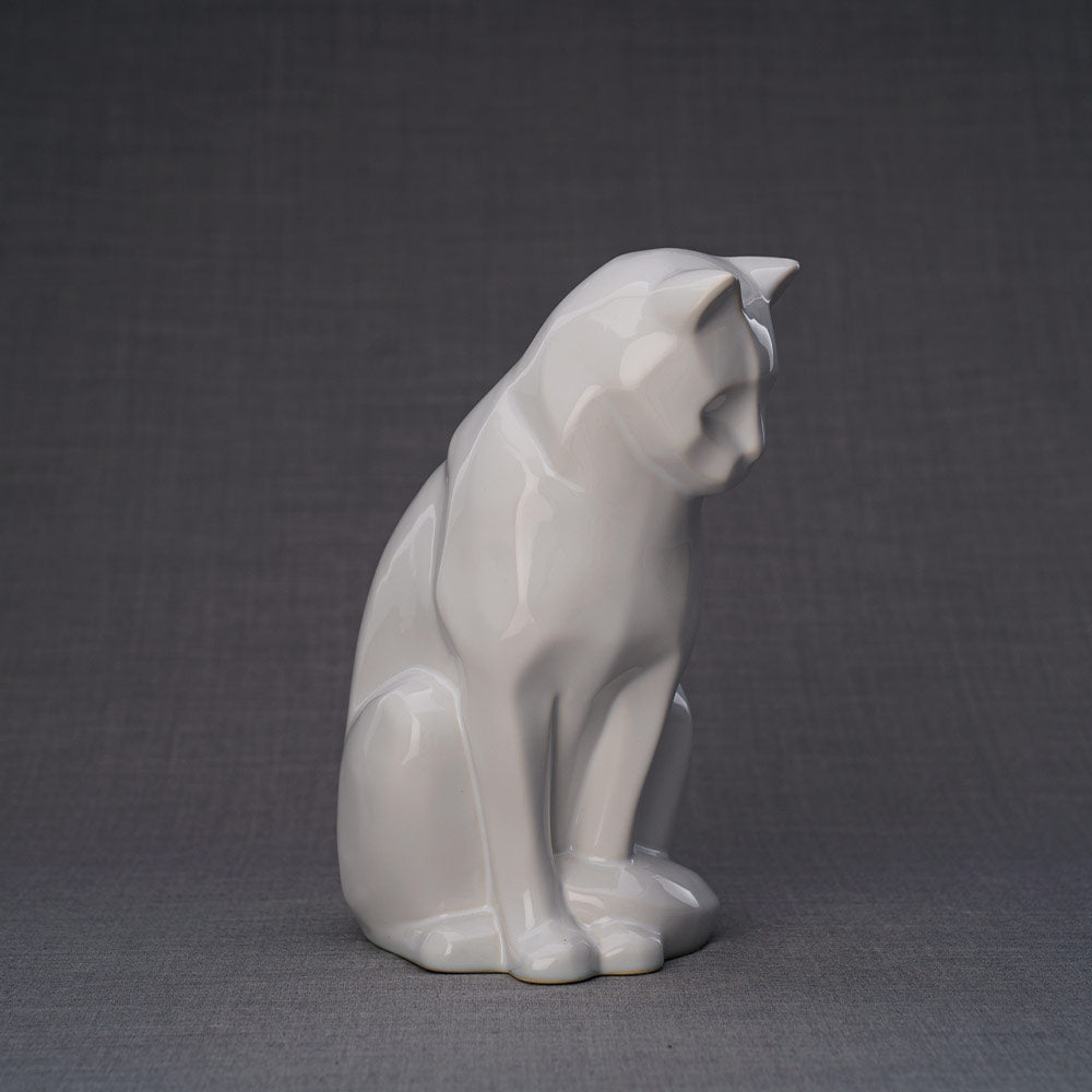Sitting Cat Cremation Urn For Pets Ashes White Side View