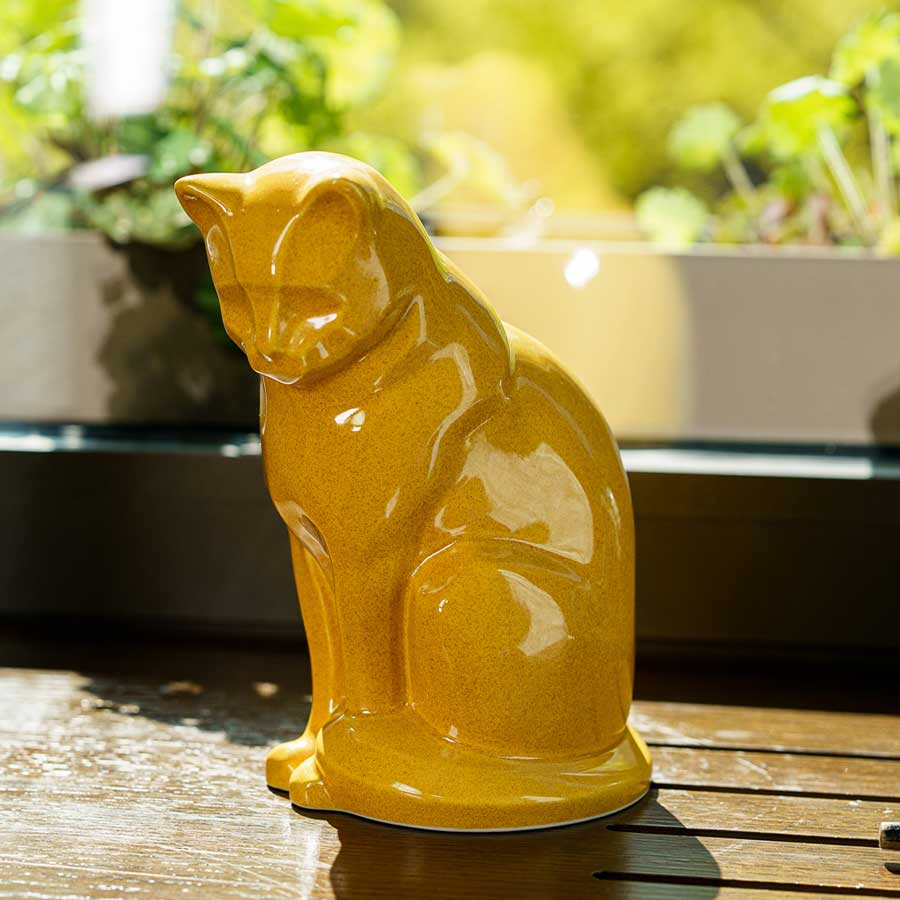 Sitting Cat Urn For Ashes Amber In Window