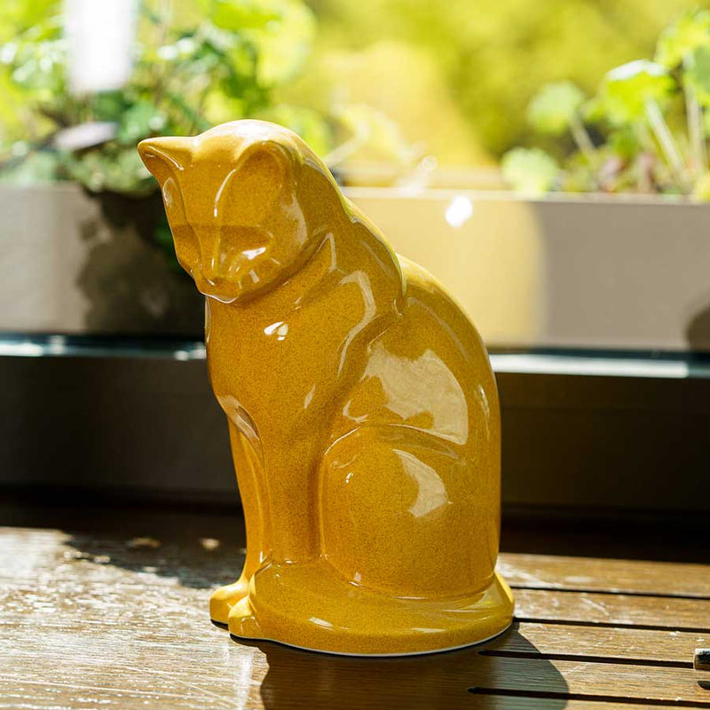 Sitting Cat Urn for Ashes in Amber
