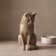 Sitting Cat Urn for Ashes in Beige Grey