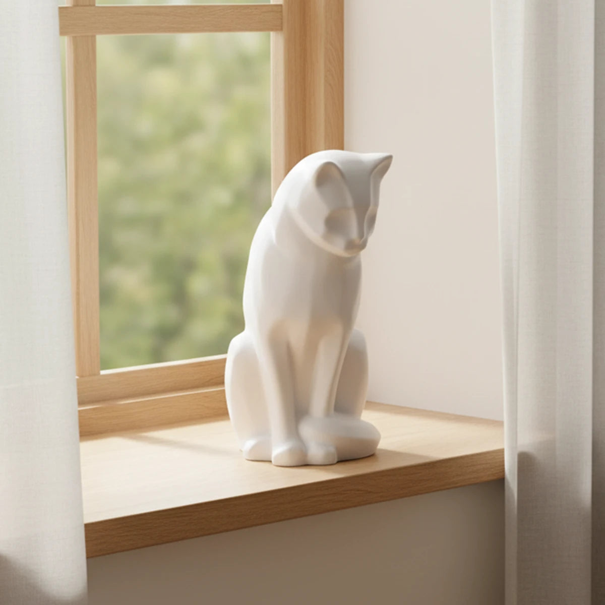 Sitting Cat Urn for Ashes in Matte White