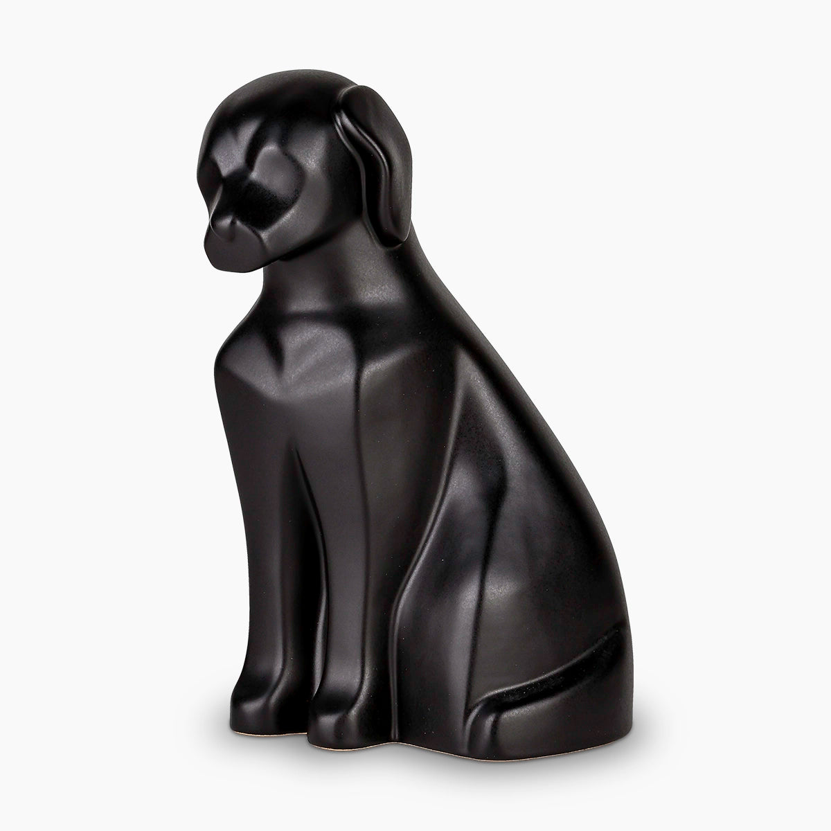 Sitting Dog Pet Urn for Ashes in Matte Black Facing Left