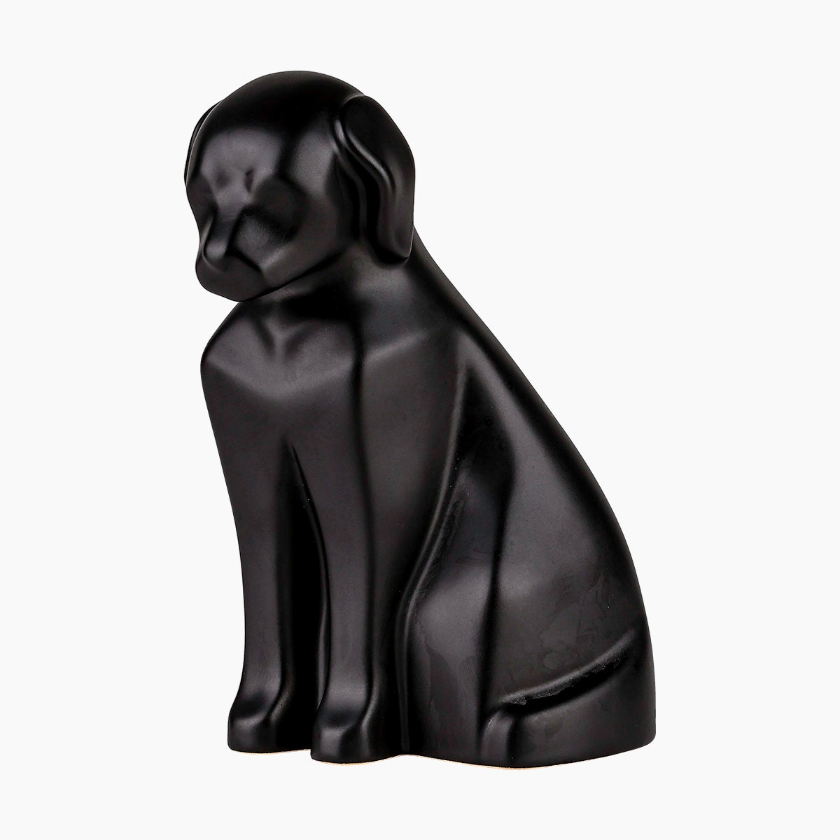 Sitting Dog Pet Urn for Ashes in Matte Black Medium Facing Left