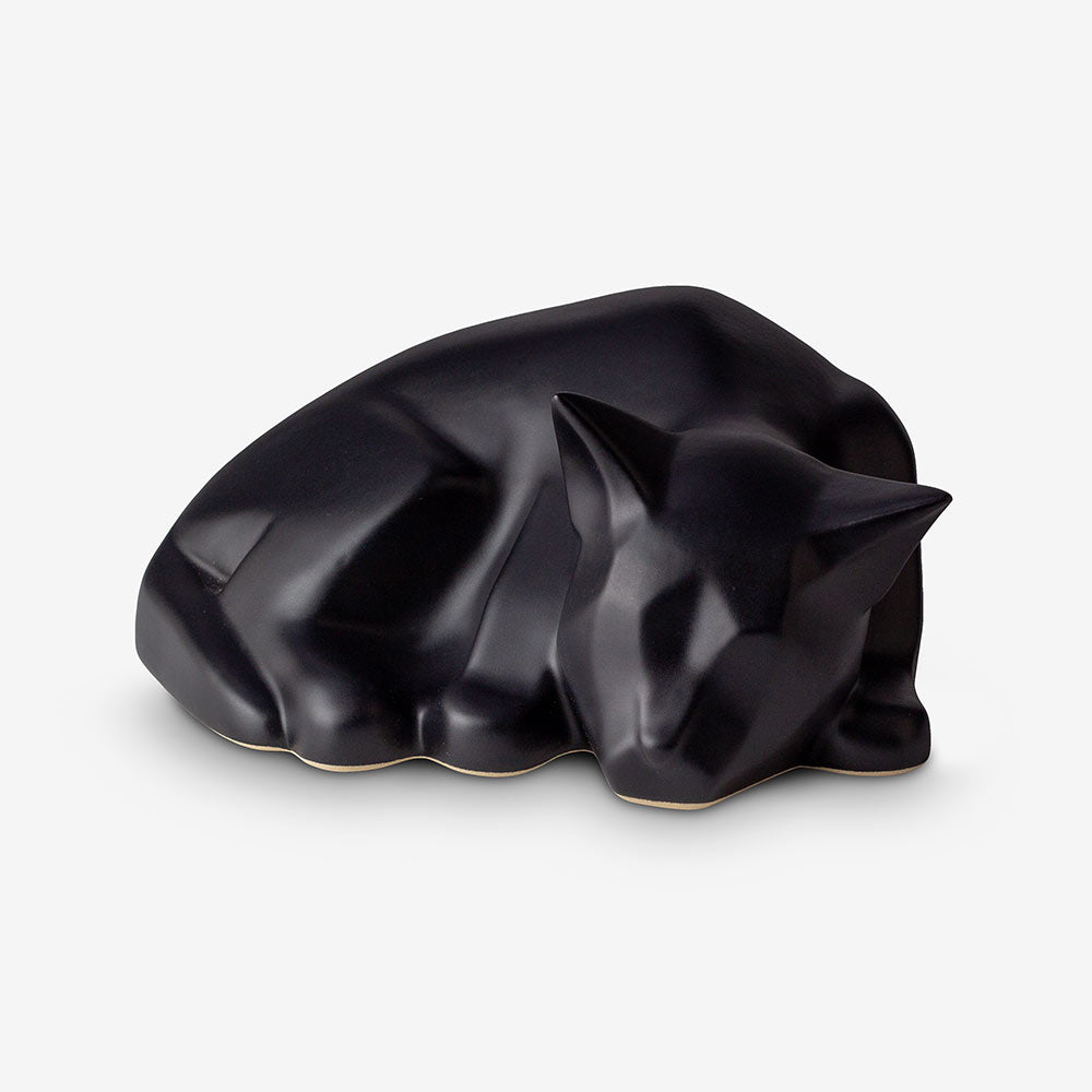 Sleeping Cat Urn for Ashes in Matte Black