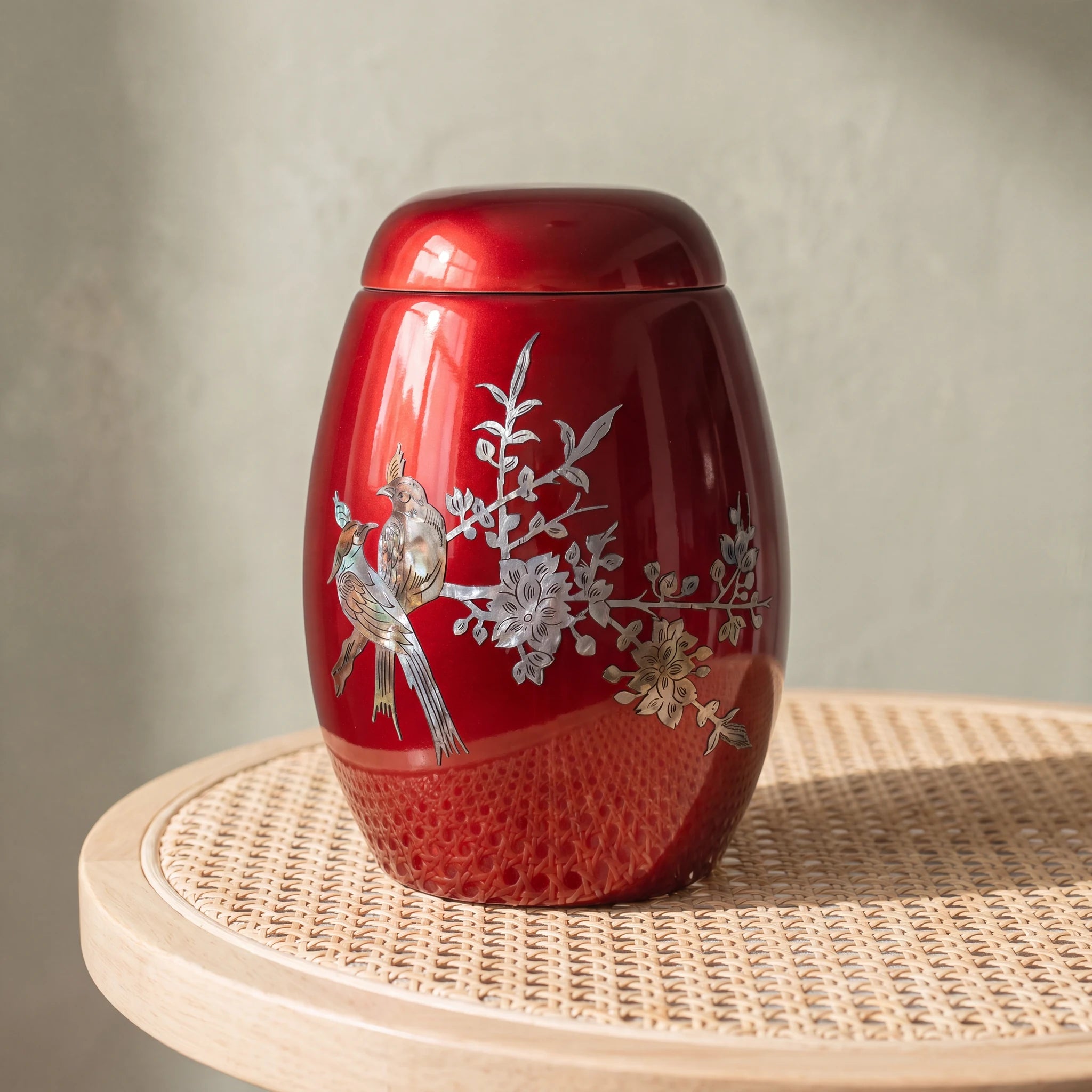 Songbird Fibreglass Adult Cremation Urn for Ashes in Ruby Red