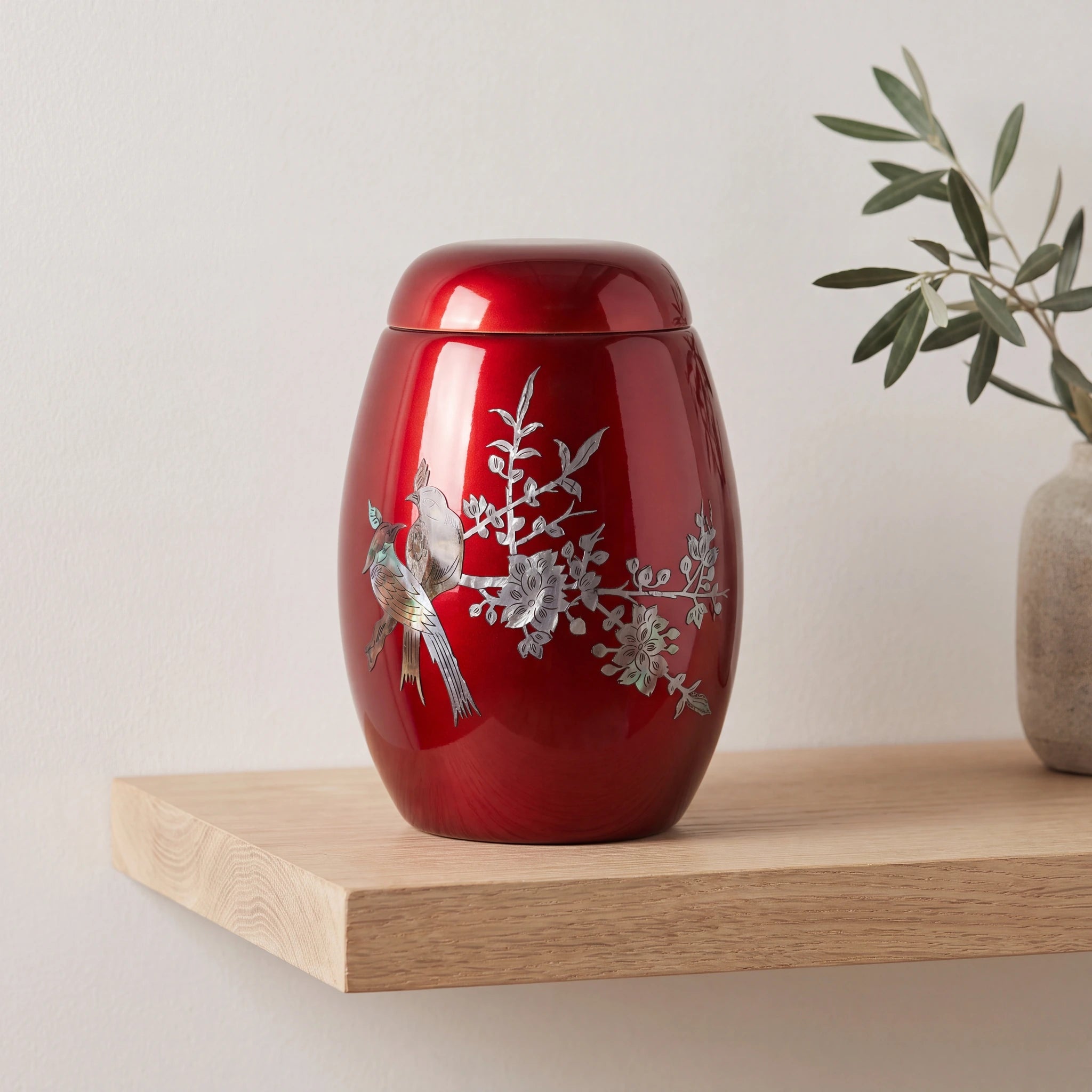 Songbird Fibreglass Adult Cremation Urn for Ashes in Ruby Red
