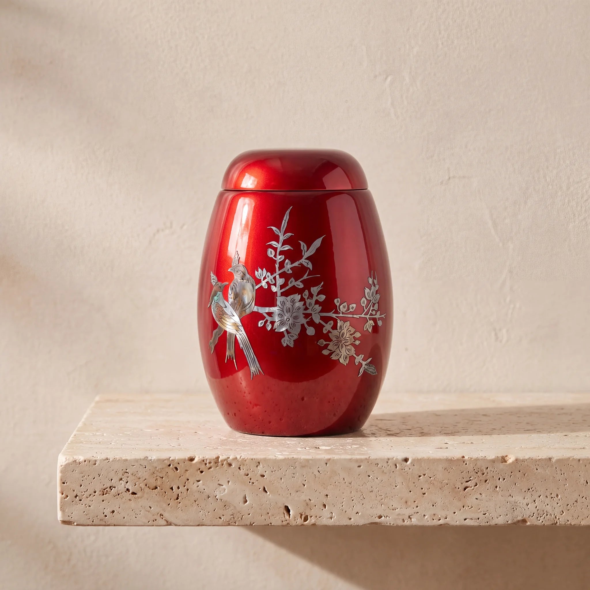 Songbird Fibreglass Adult Cremation Urn for Ashes in Ruby Red