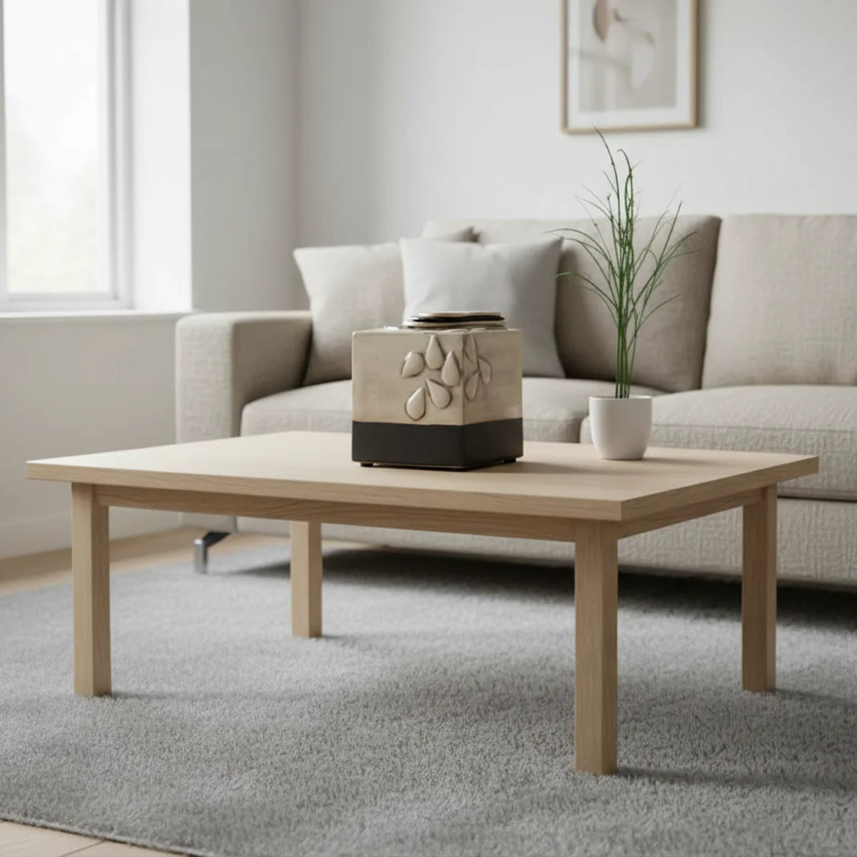 Teardrop Cube Adult Cremation Urn for Ashes on Coffee in Living Room