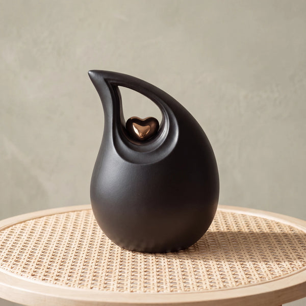 Teardrop Heart Cremation Urn for Ashes in Black and Gold