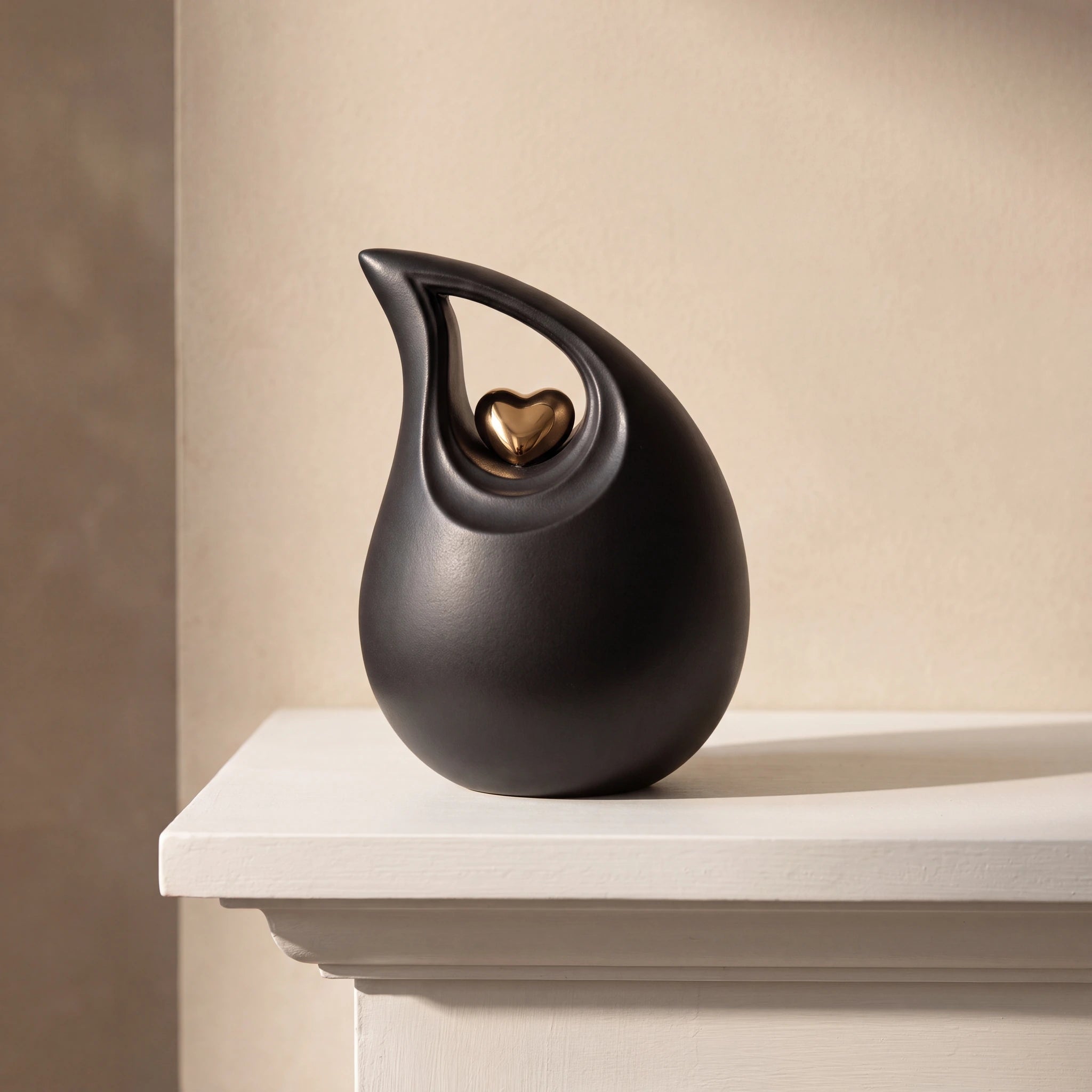 Teardrop Heart Cremation Urn for Ashes in Black and Gold