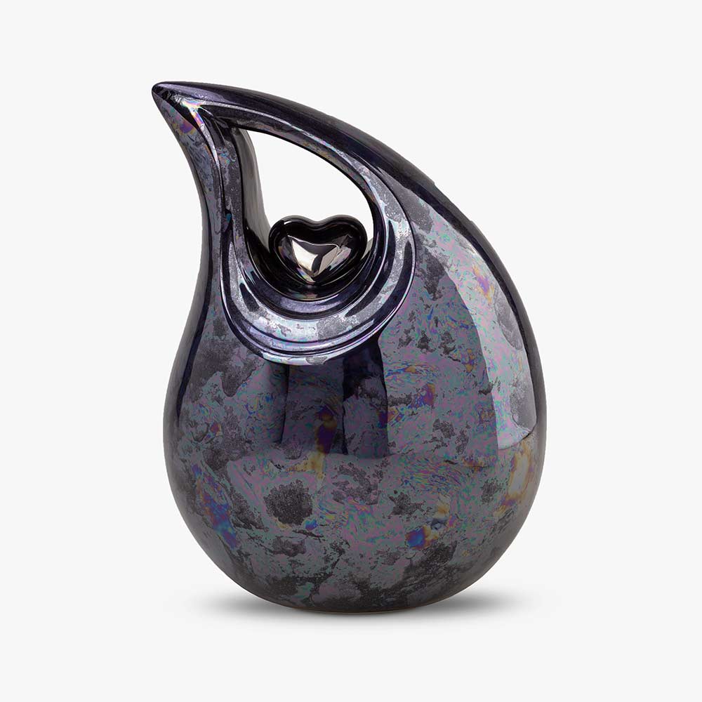 Teardrop Heart Cremation Urn for Ashes in Blue and Silver