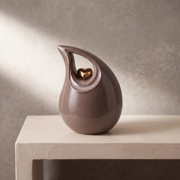 Teardrop Heart Cremation Urn for Ashes in Brown and Gold