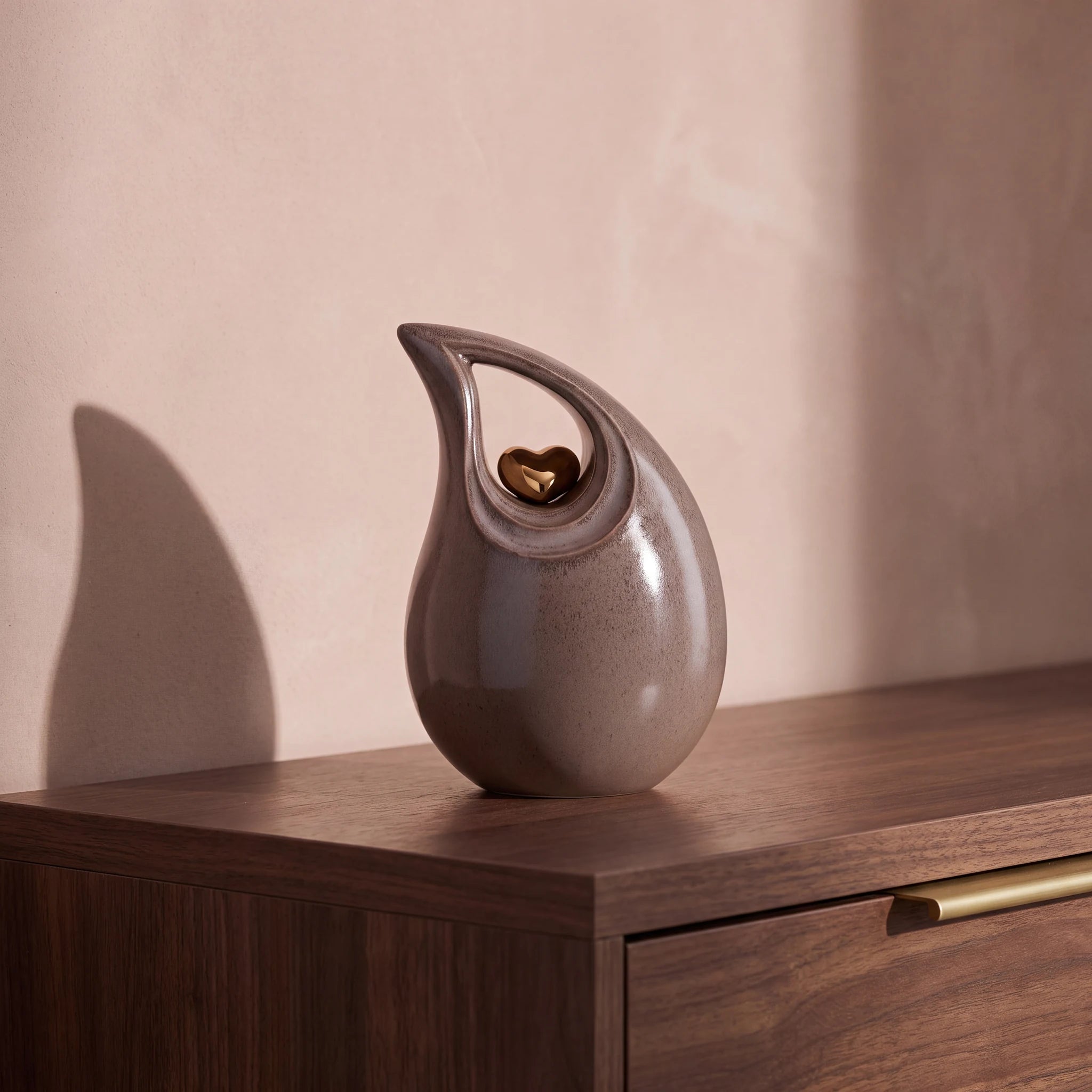 Teardrop Heart Cremation Urn for Ashes in Brown and Gold