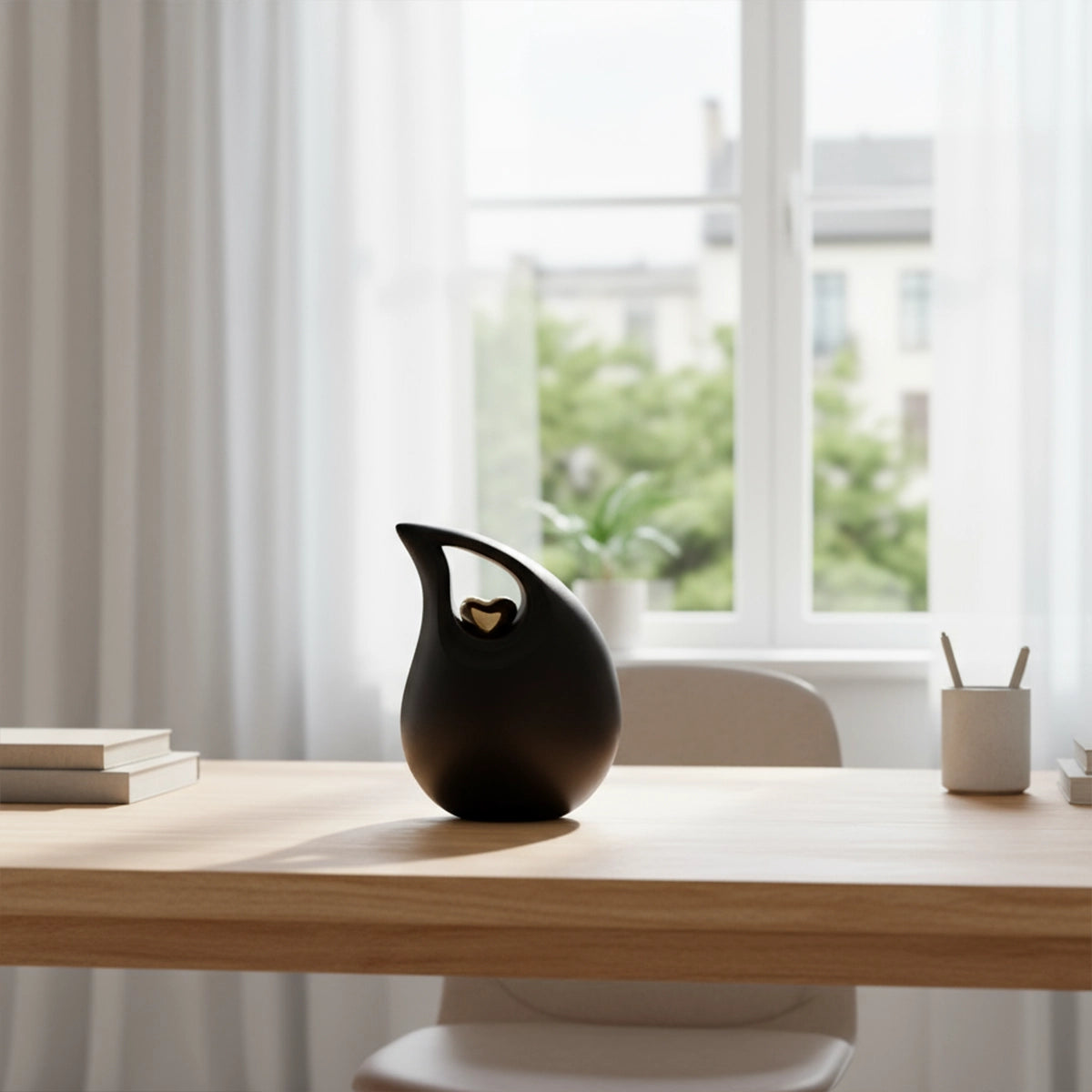 Teardrop Heart Medium Urn for Ashes in Black and Gold