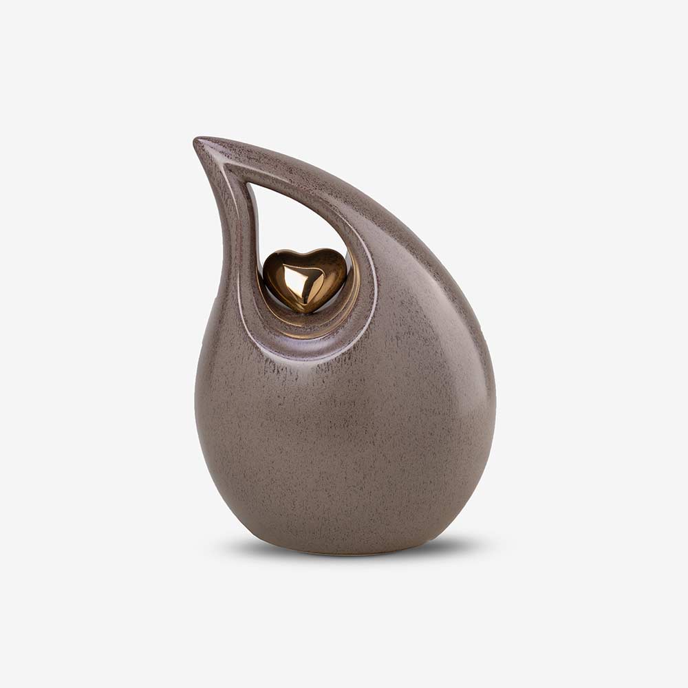 Teardrop Heart Medium Urn for Ashes in Brown and Gold