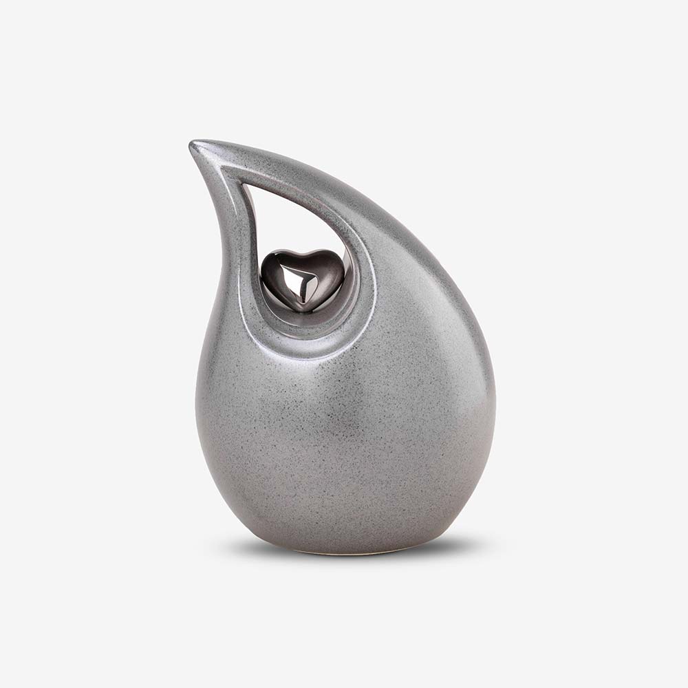 Teardrop Heart Medium Urn for Ashes in Grey and Silver