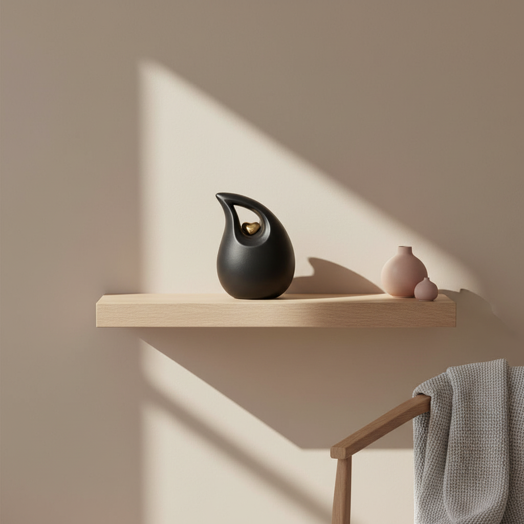 Teardrop Heart Small Urn for Ashes in Black and Gold