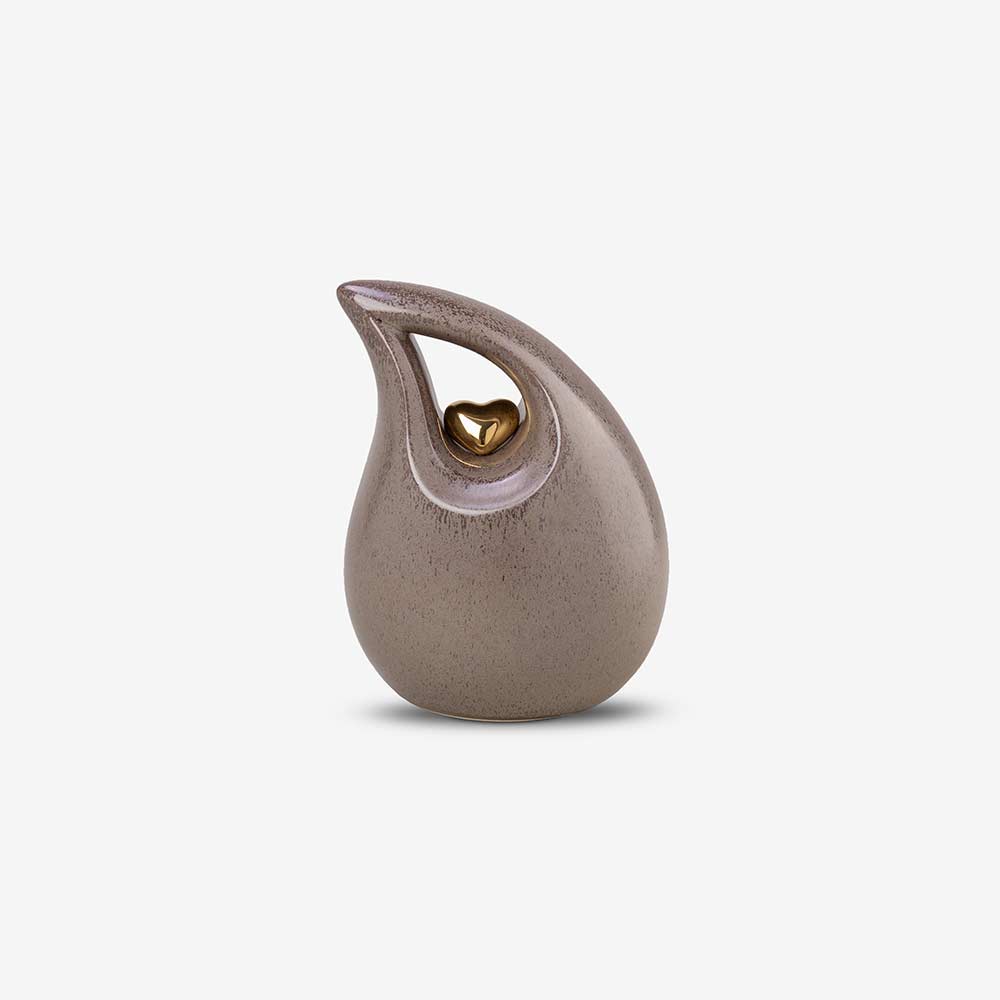Teardrop Heart Small Urn for Ashes in Brown and Gold