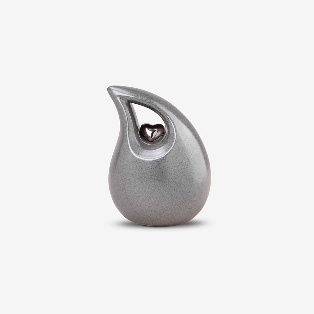 Teardrop Heart Small Urn for Ashes in Grey and Silver