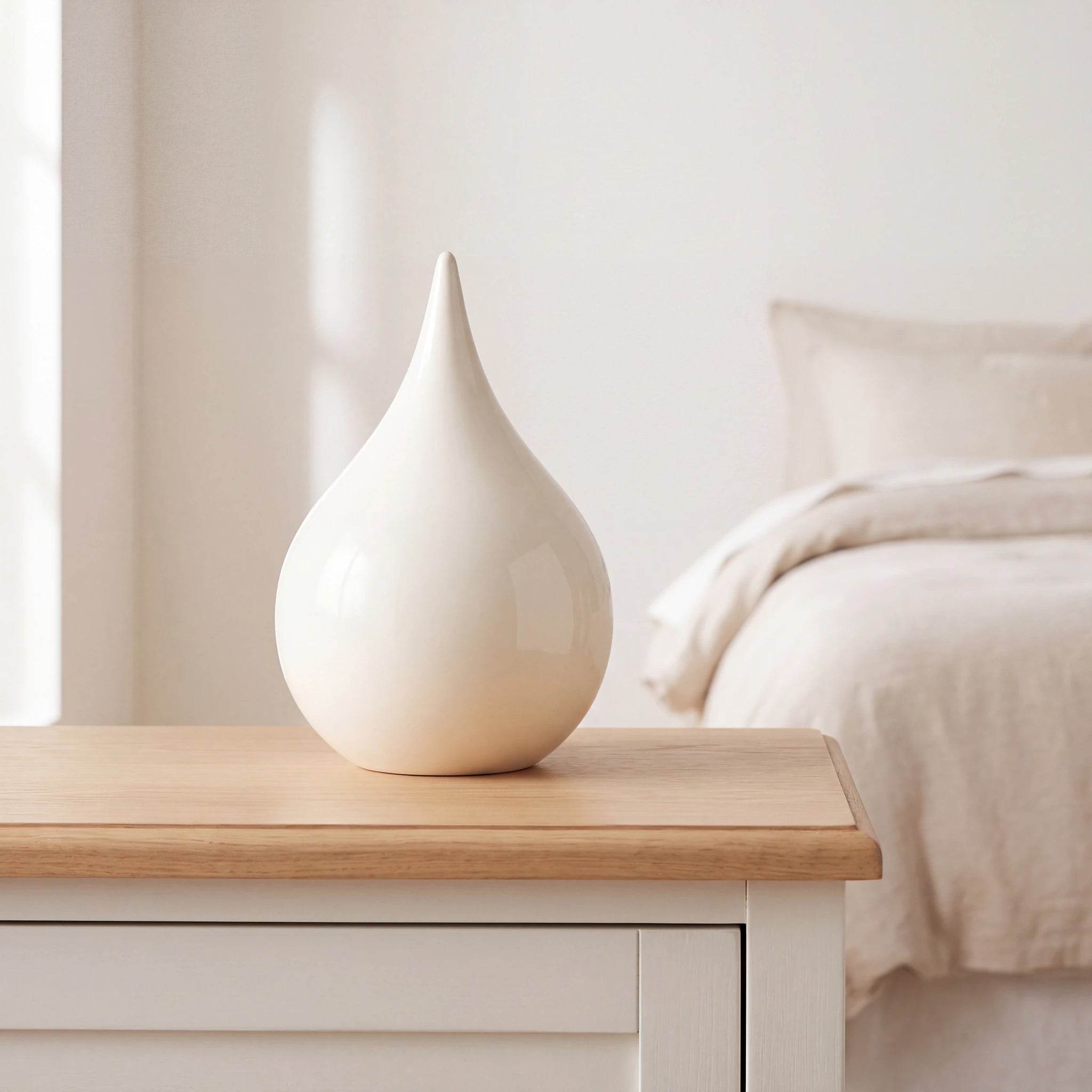 Teardrop-Keepsake-Urn-for-Ashes-in-White-Bedroom-Chest