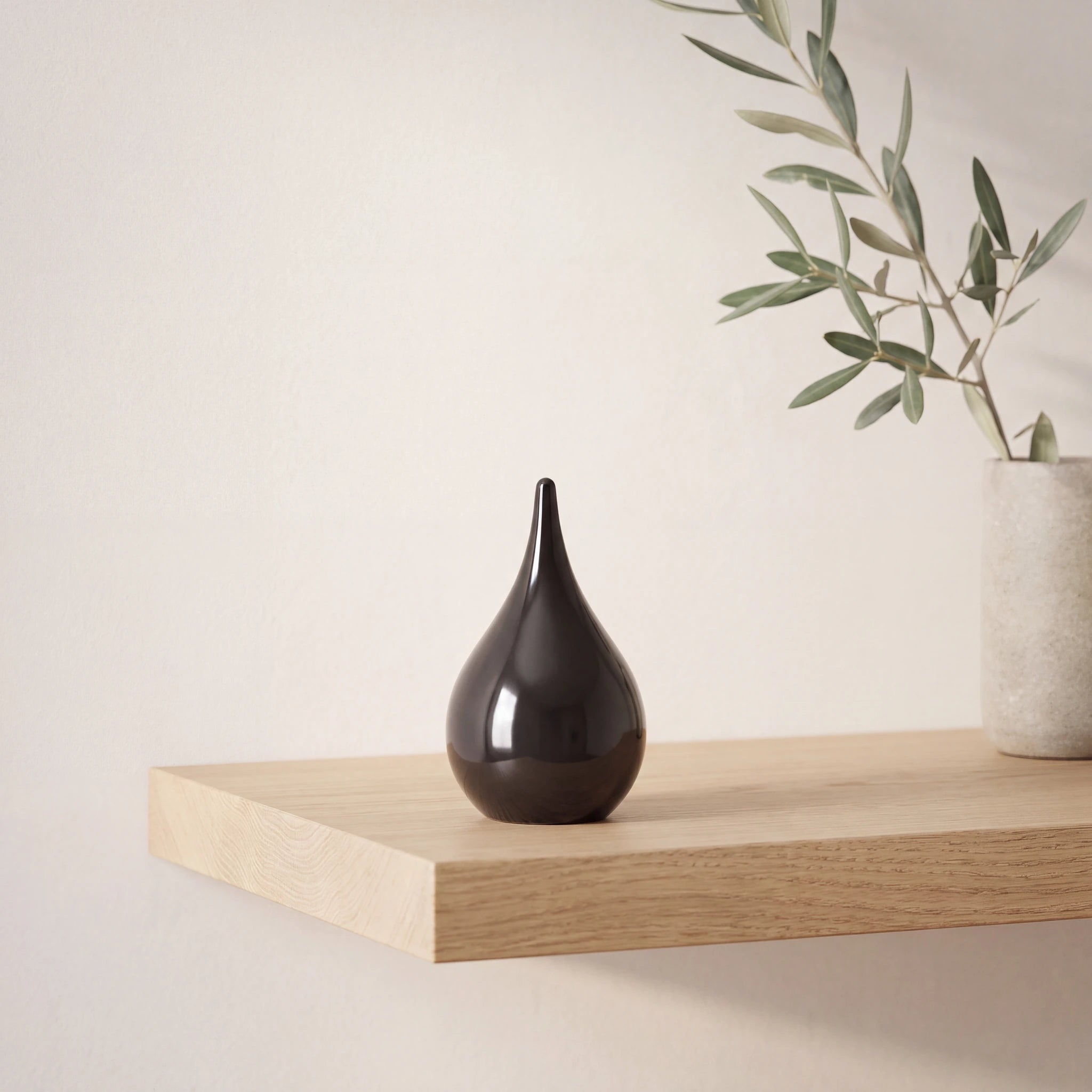 Teardrop-Small-Urn-for-Ashes-Oak-Shelf