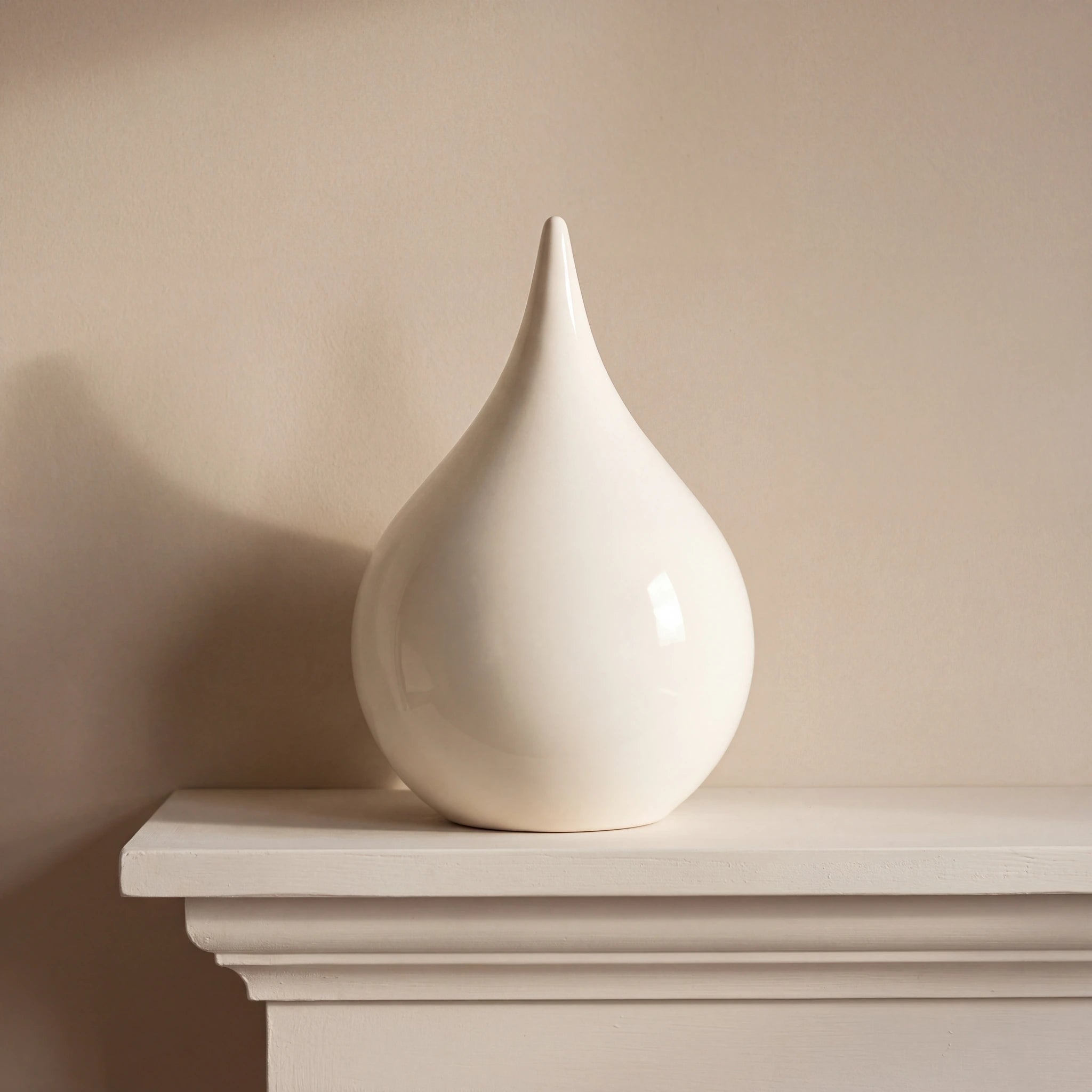 Teardrop-Small-Urn-for-Ashes-in-White-Mantelpiece