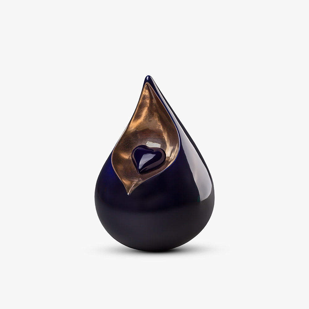 Teardrop Small Urn for with Heart Ashes in Cobalt Blue and Gold
