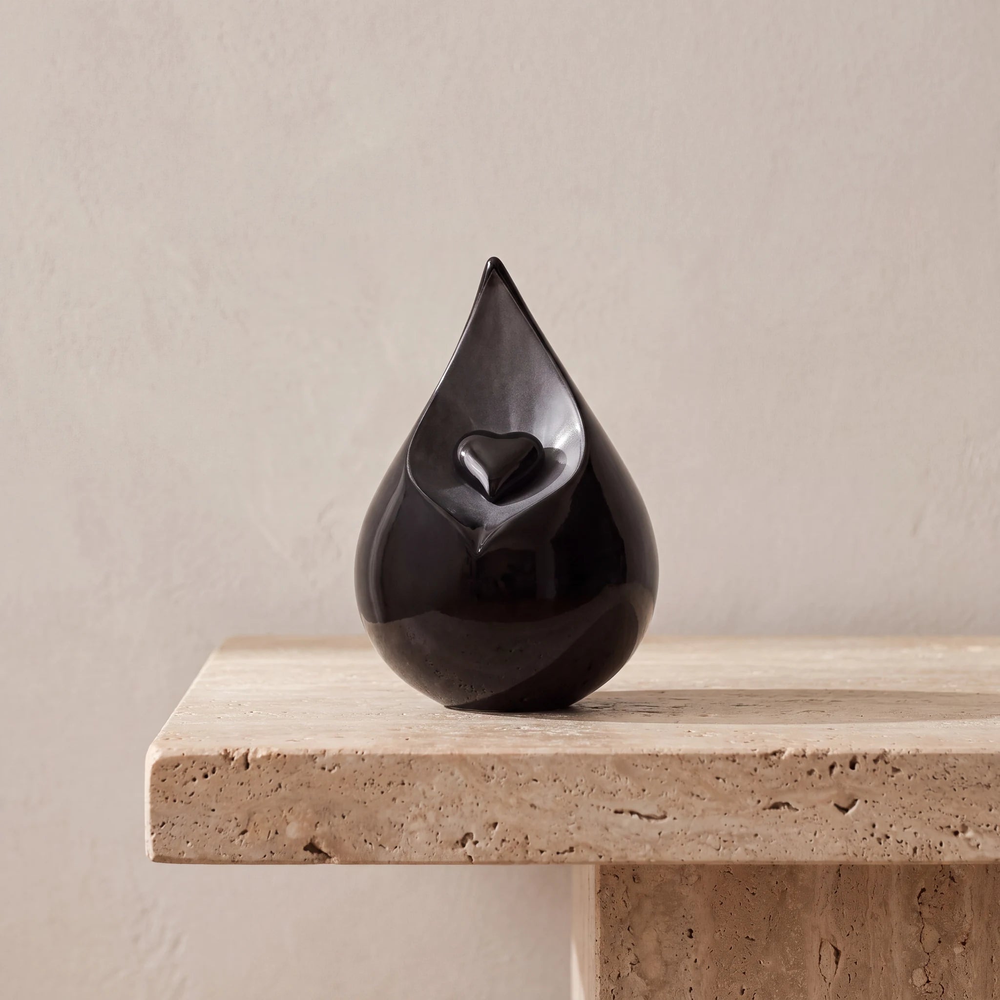 Teardrop Urn for Ashes with Heart in Black and Grey