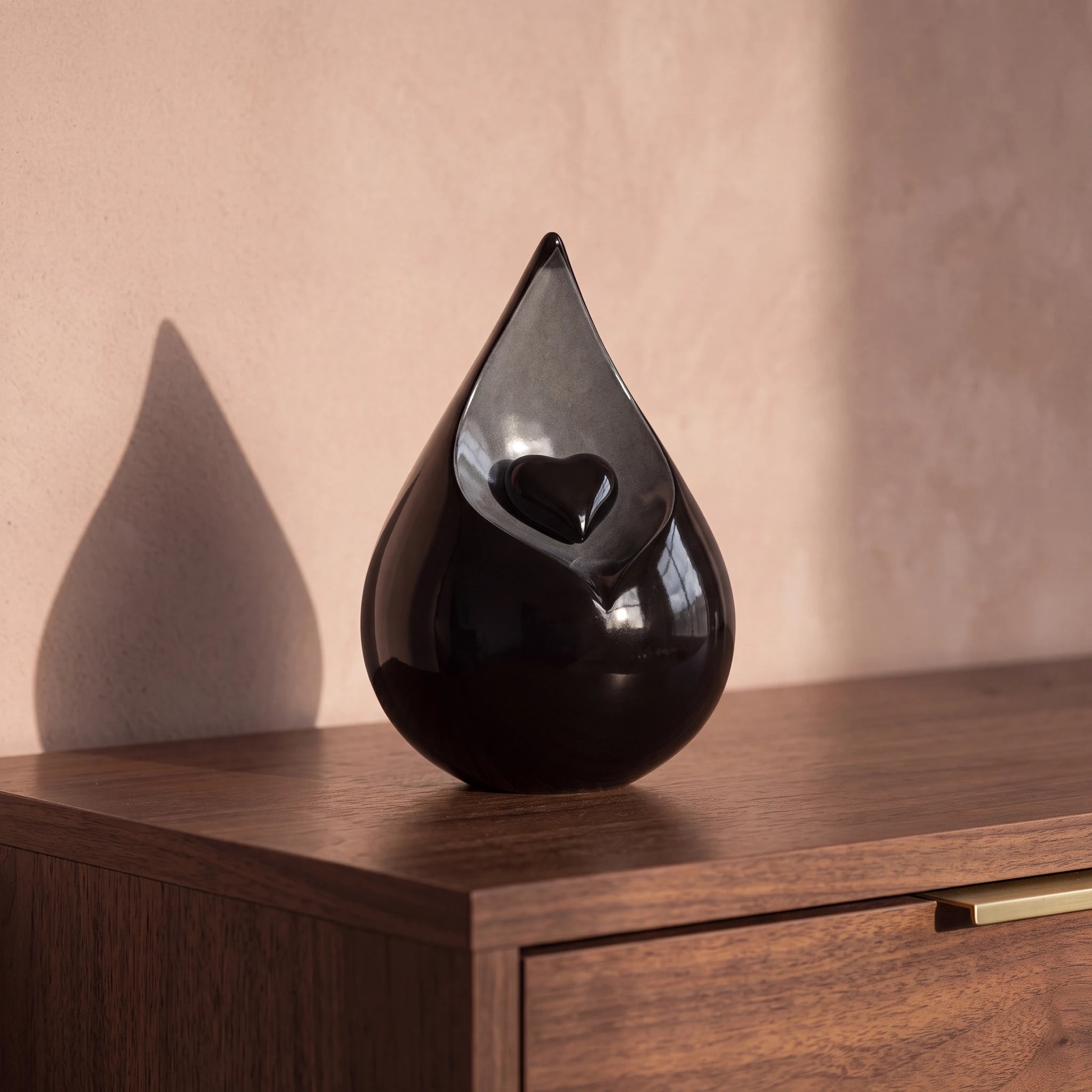Teardrop Urn for Ashes with Heart in Black and Grey