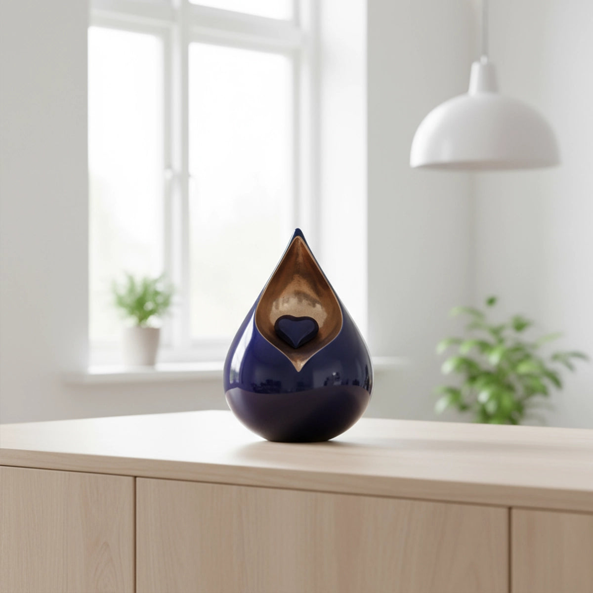 Teardrop Urn for Ashes with Heart in Cobalt Blue and Gold