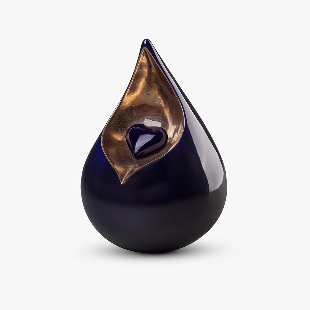 Teardrop Urn for Ashes with Heart in Cobalt Blue and Gold