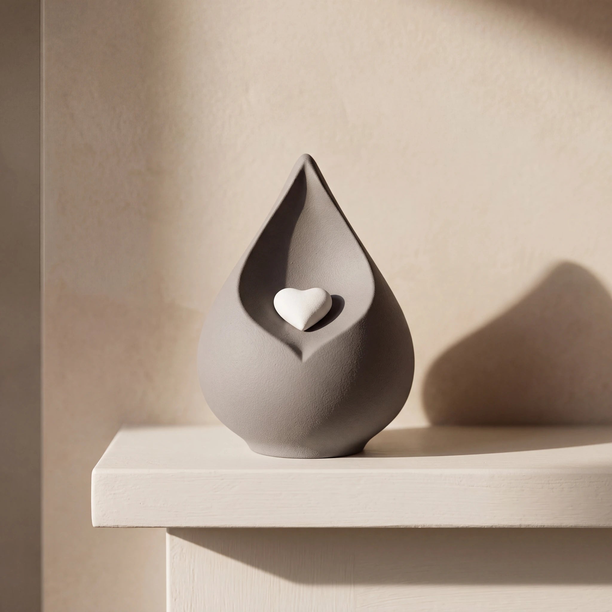 Teardrop Urn for Ashes with Heart in Grey