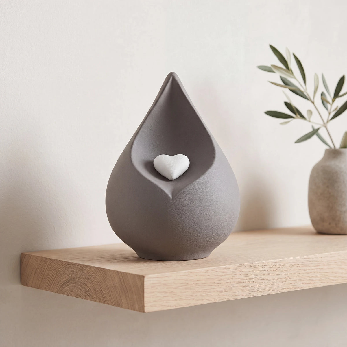 Teardrop Urn for Ashes with Heart in Grey