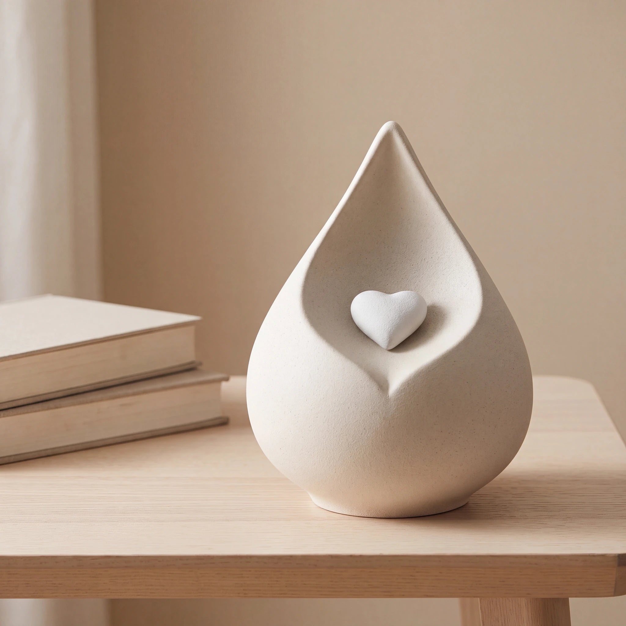 Teardrop Urn for Ashes with Heart in Light Beige