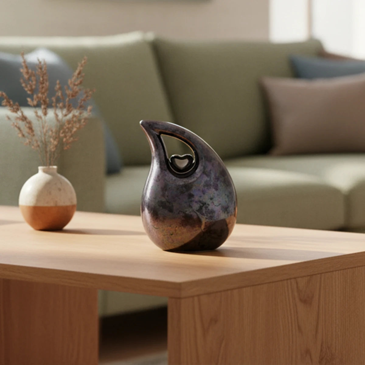 Teardrop Heart Small Urn for Ashes in Blue and Silver