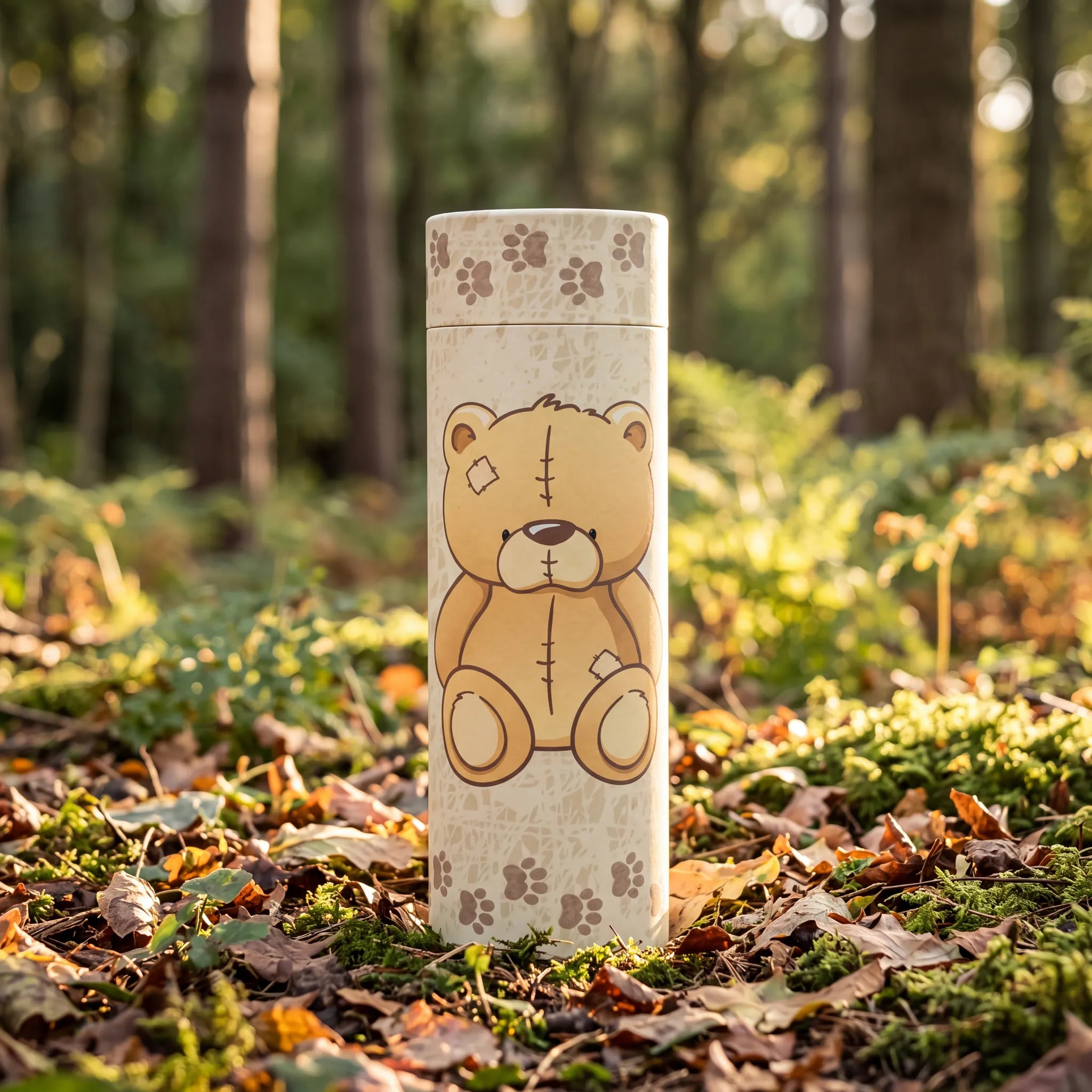 Teddy-Bear-Eco-Friendly-Scattering-Tube-for-Pet-Ashes-Small-In-the-Woods