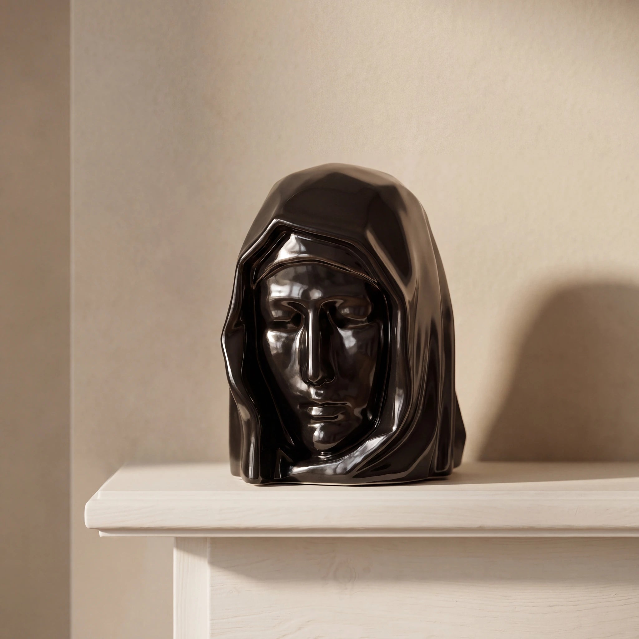 The Holy Mother Adult Cremation Urn for Ashes in Glossy Black