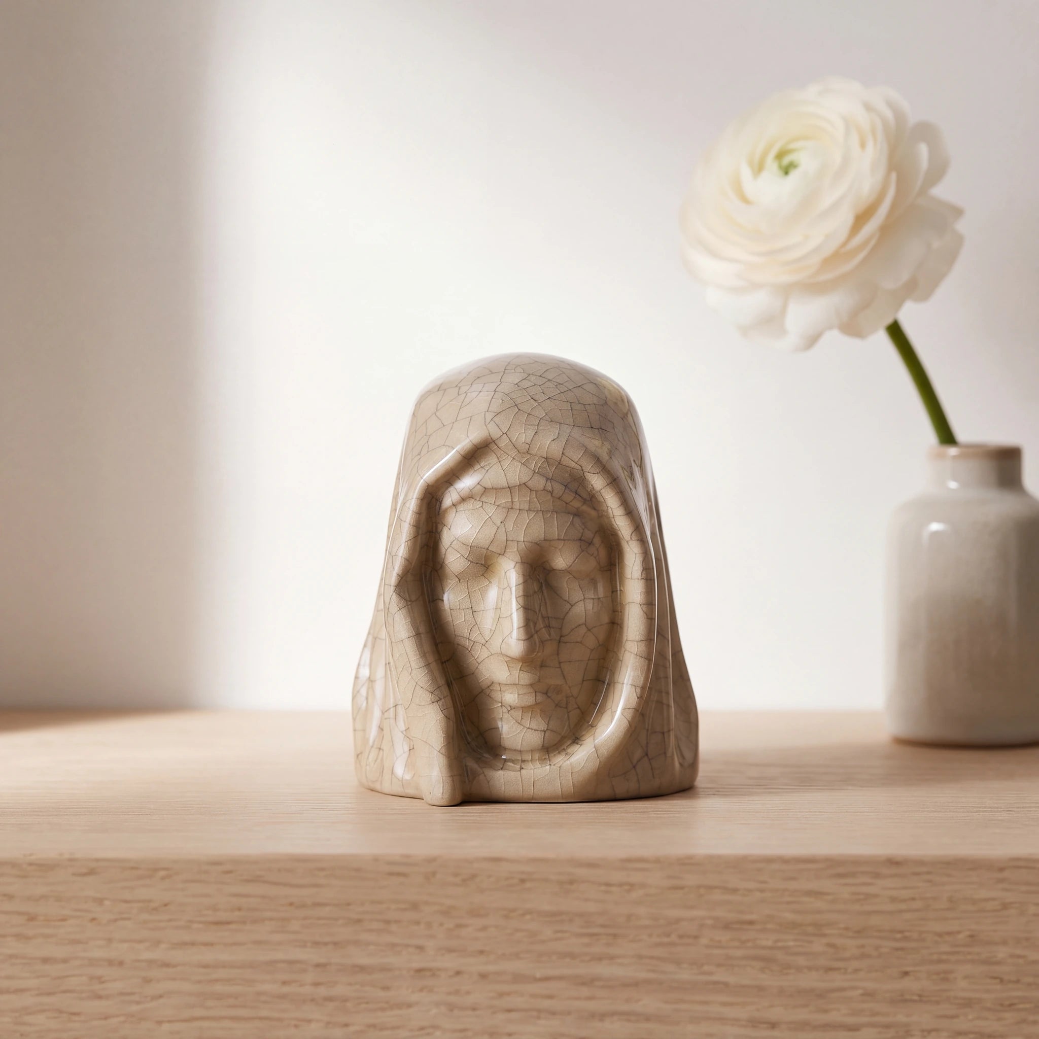 The Holy Mother Mini Urn for Ashes in Crackle Glaze
