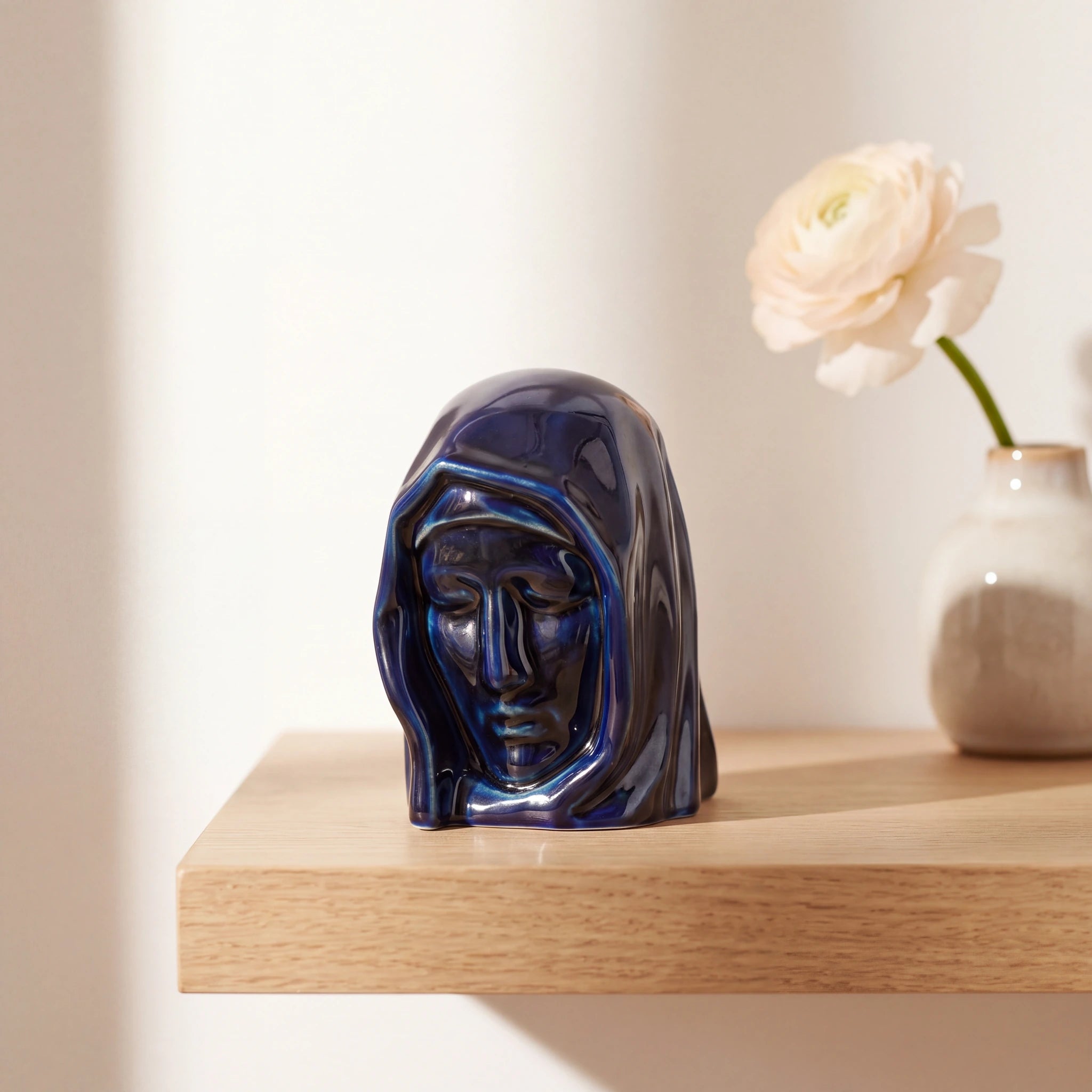 The Holy Mother Mini Urn for Ashes in Metallic Blue