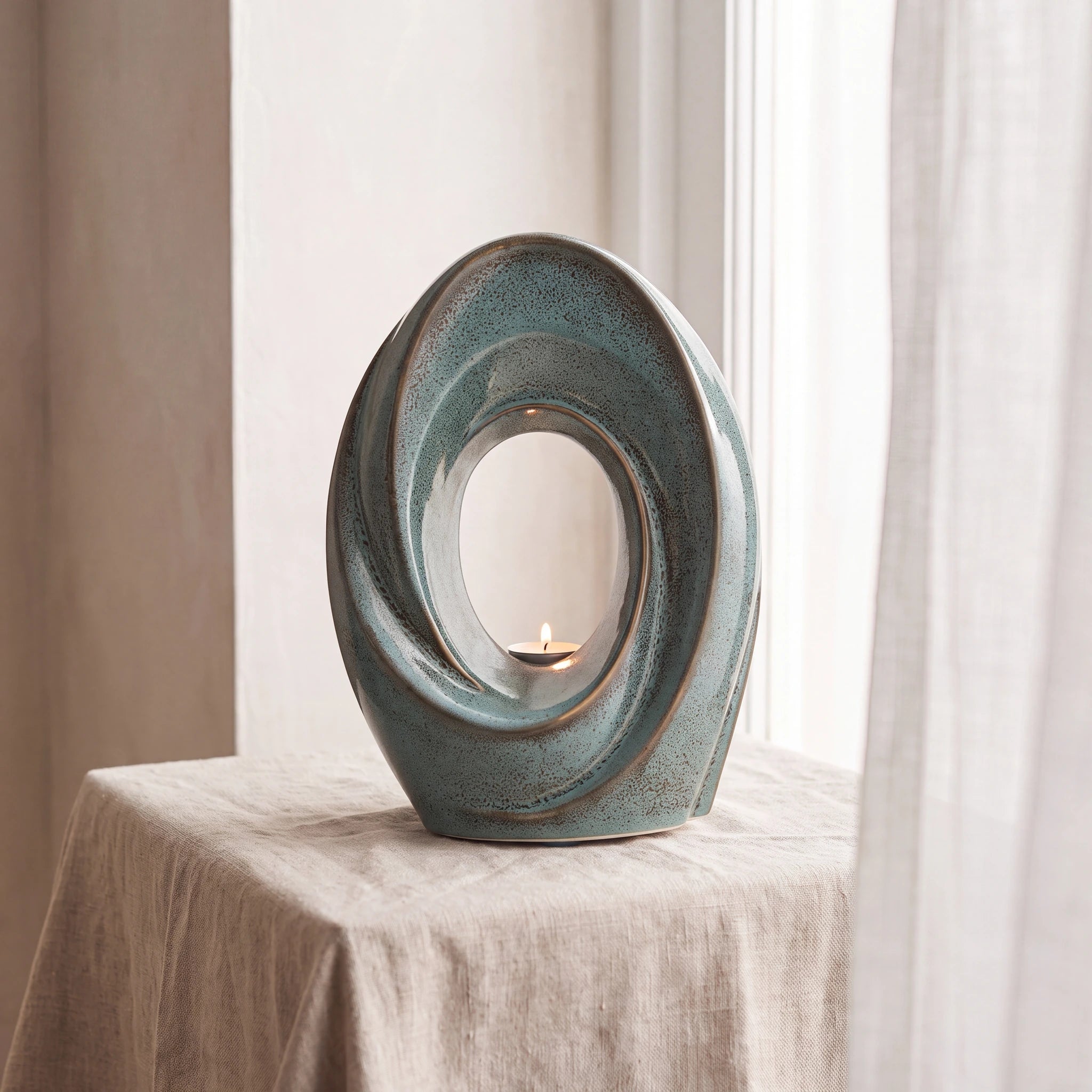 The Passage Adult Cremation Urn for Ashes in Oily Green