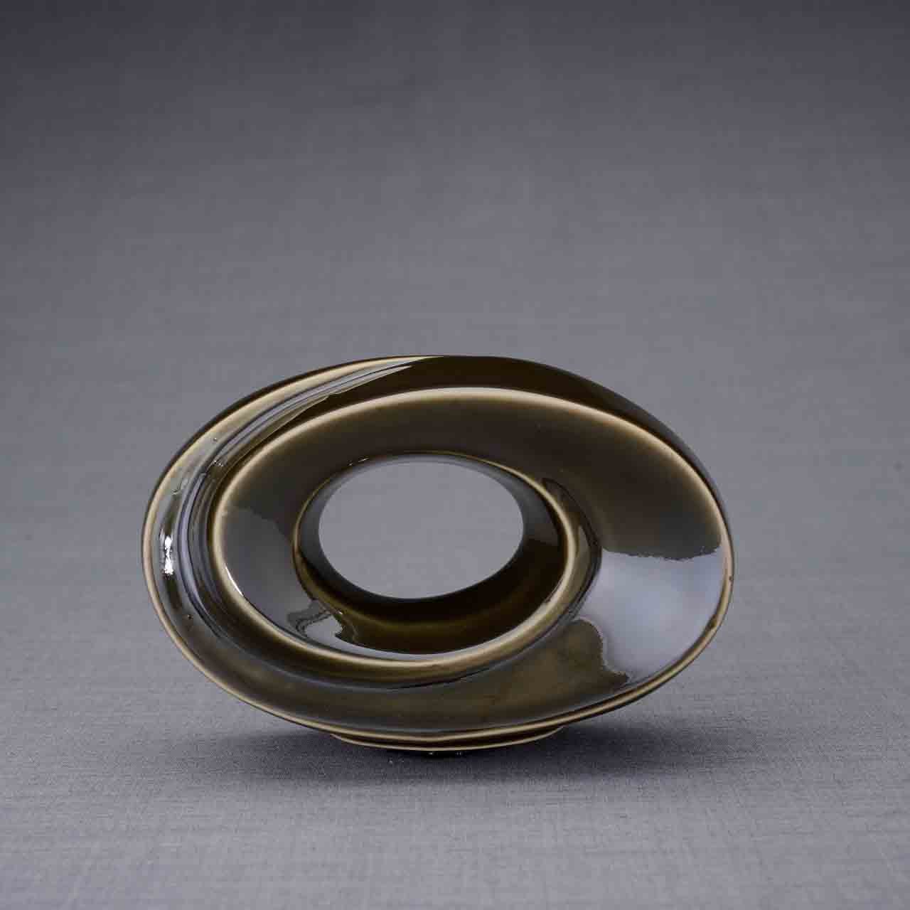 The Passage Ashes Keepsake Urn in Oily Brown Front Facing Dark Background