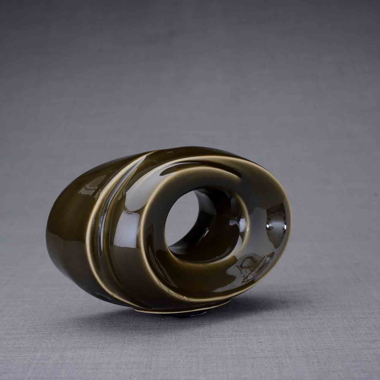 The Passage Ashes Keepsake Urn in Oily Brown Right Facing Dark Background