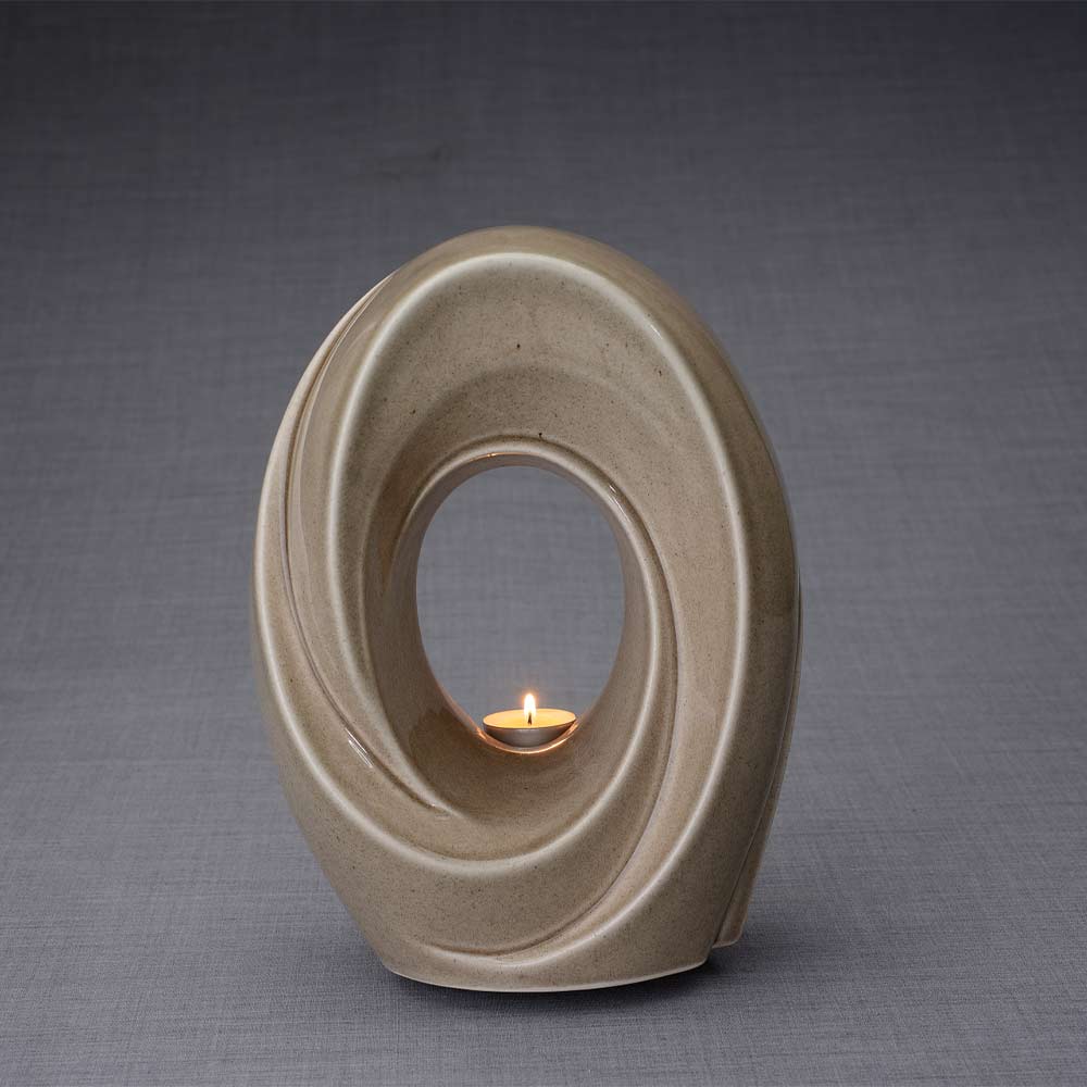 The Passage Cremation Urn for Ashes in Beige Grey Dark Background