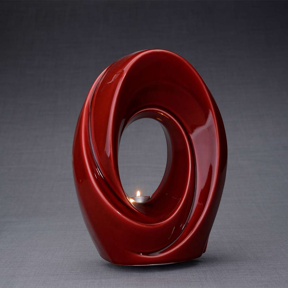 The Passage Cremation Urn for Ashes in Red Turned Right Dark Background