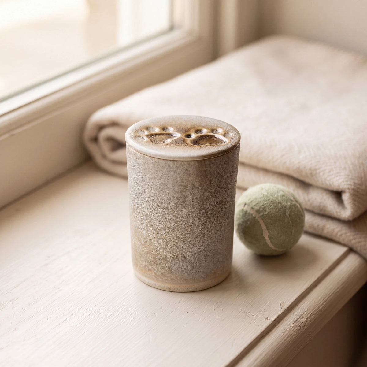 Two-Paws-Pet-Urn-for-Ashes-in-Sandy-White-pet_sunny_sill