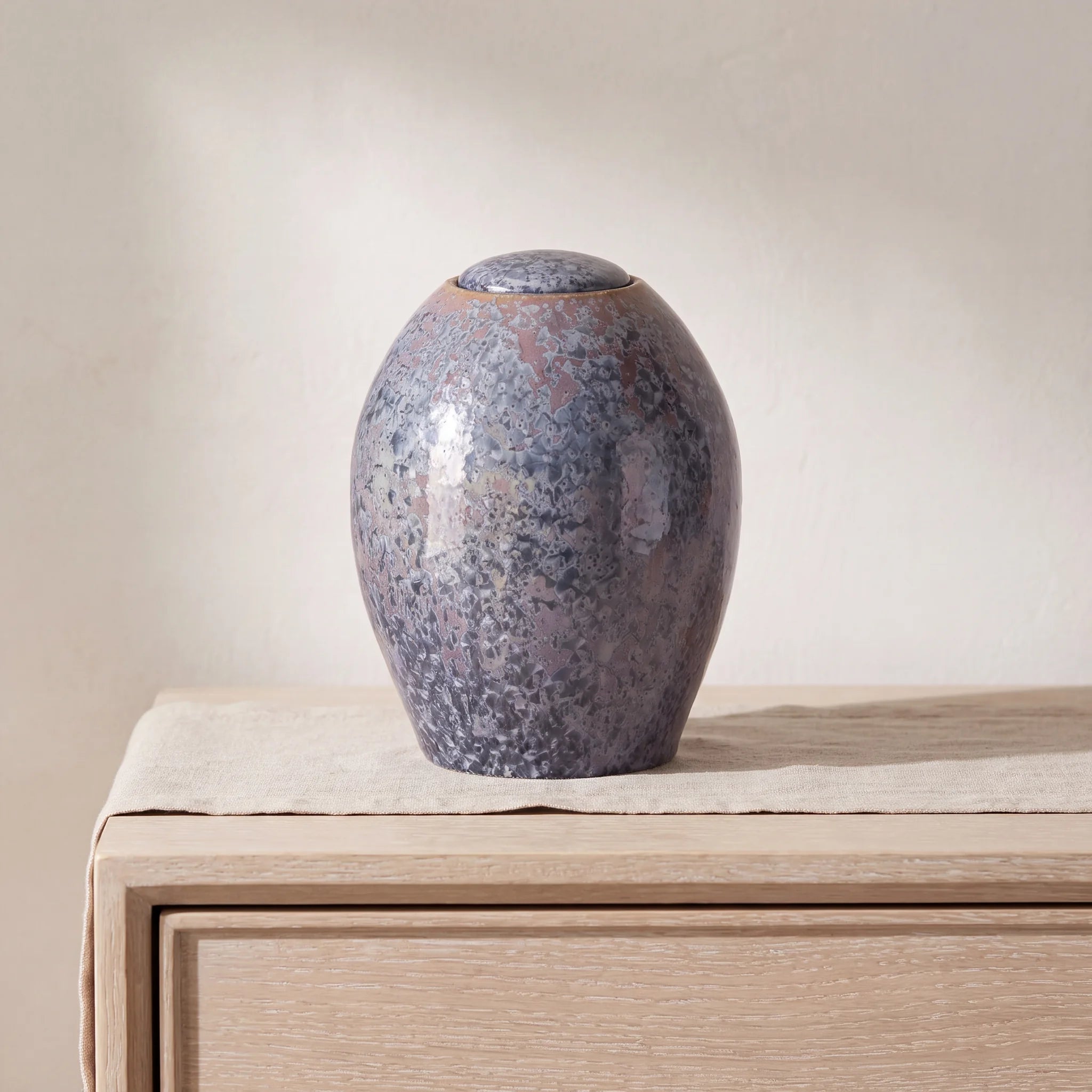 Violet Blue Crystalline Glazed Cremation Urn for Ashes