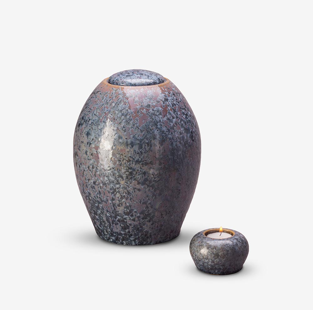 Violet Blue Crystalline Glazed Cremation Urn for Ashes Set